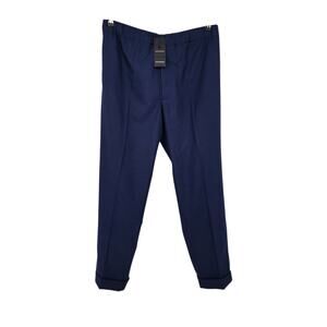 NWT Club Monaco Elastic Drawstring Waist Navy Blue Cuffed Trouser Pants Size XL